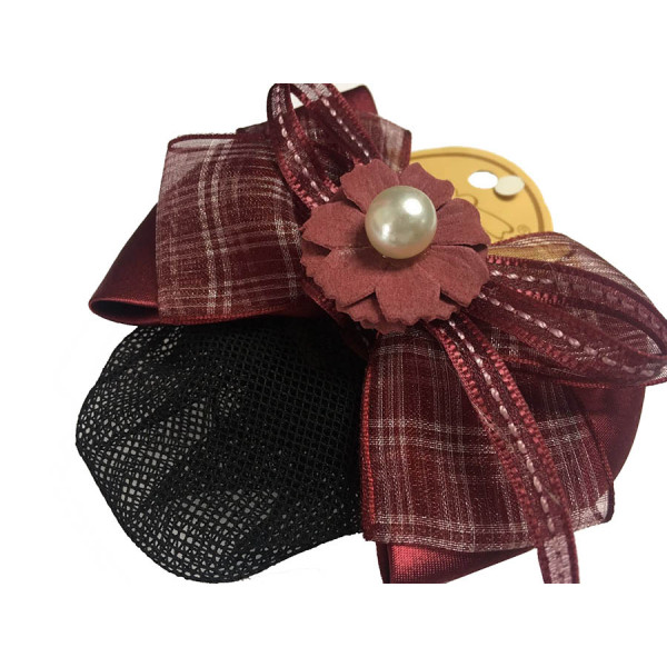 Ribbon Hair Net with Clip (Red)